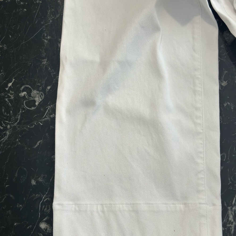 Spanx Twill Cropped Pant Women Medium White High Rise Shaping Wide Leg Crop - Picture 9 of 9